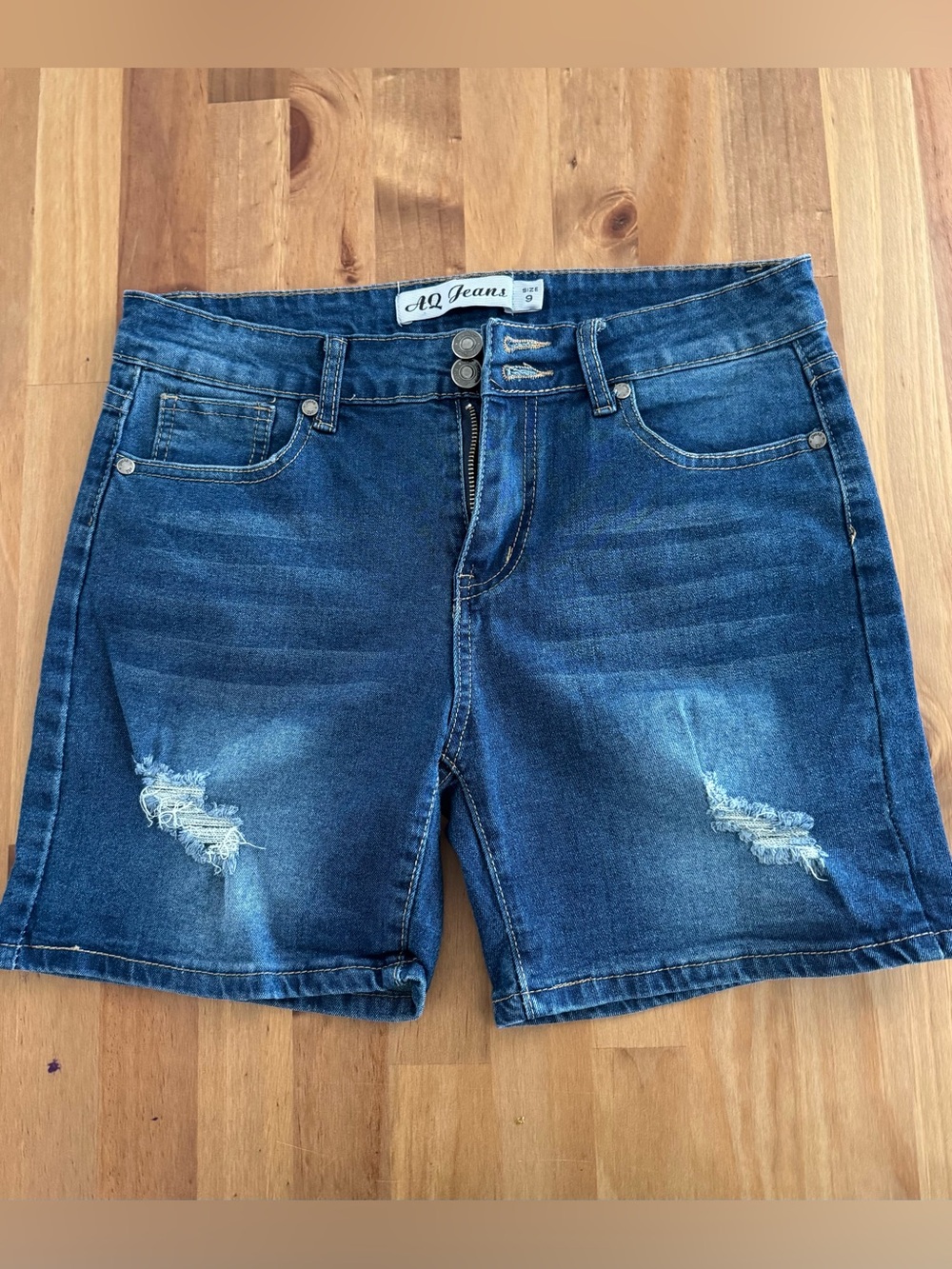 AQ Jeans Women's Distressed Dark Blue Denim Shorts 9